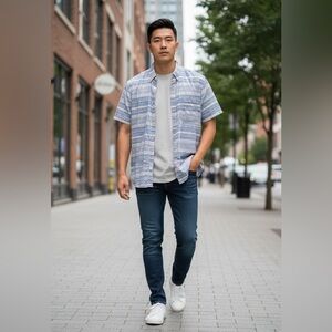 Vans off the wall boys Blue and White Striped Casual Shirt